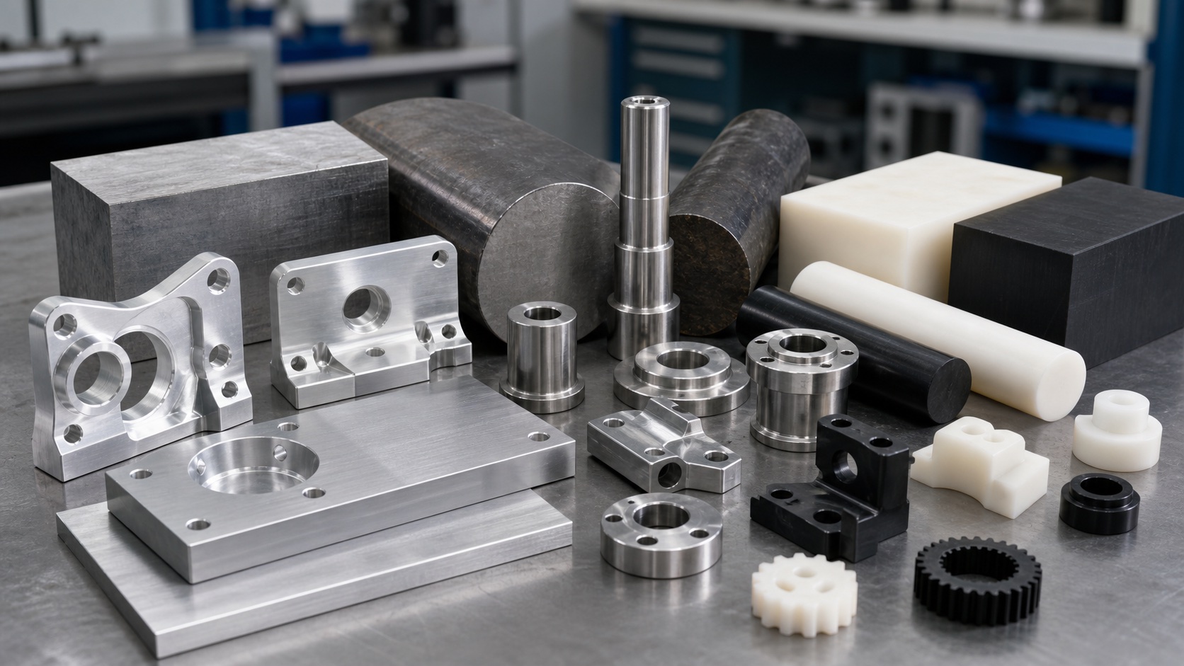 CNC machined parts and material samples for material selection review